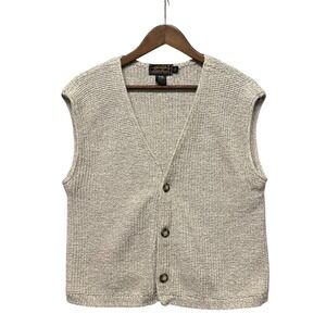 Vtg Eddie Bauer Cable Chunky Knit Sweater Vest Mens L Fishermans Grandpa Oatmeal